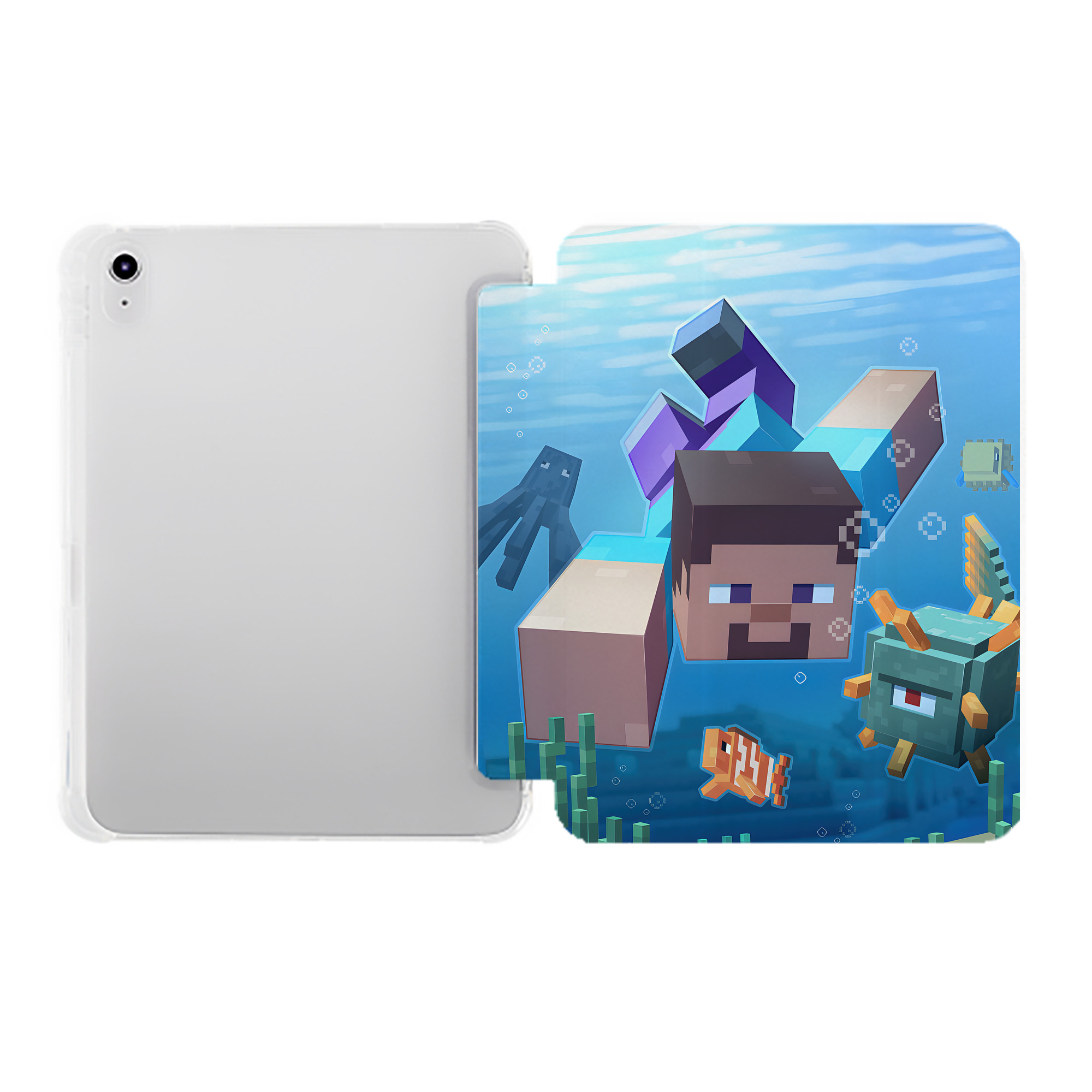（画像用） マインクラフト ブロックの世界 Minecraft MC Block world IPad ケース ペン収納付き 三つ折りスタンド PUレザー×シリコン 対応機種9.5/10.5/10.9インチ